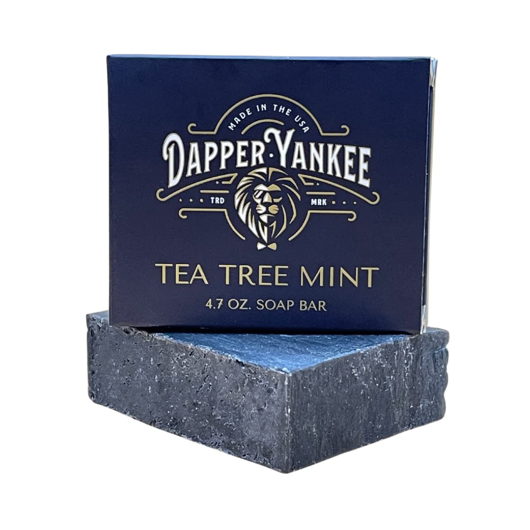 Dapper Yankee Jabón natural de menta de árbol de té para hombres, carbón activado, aceites esenciales