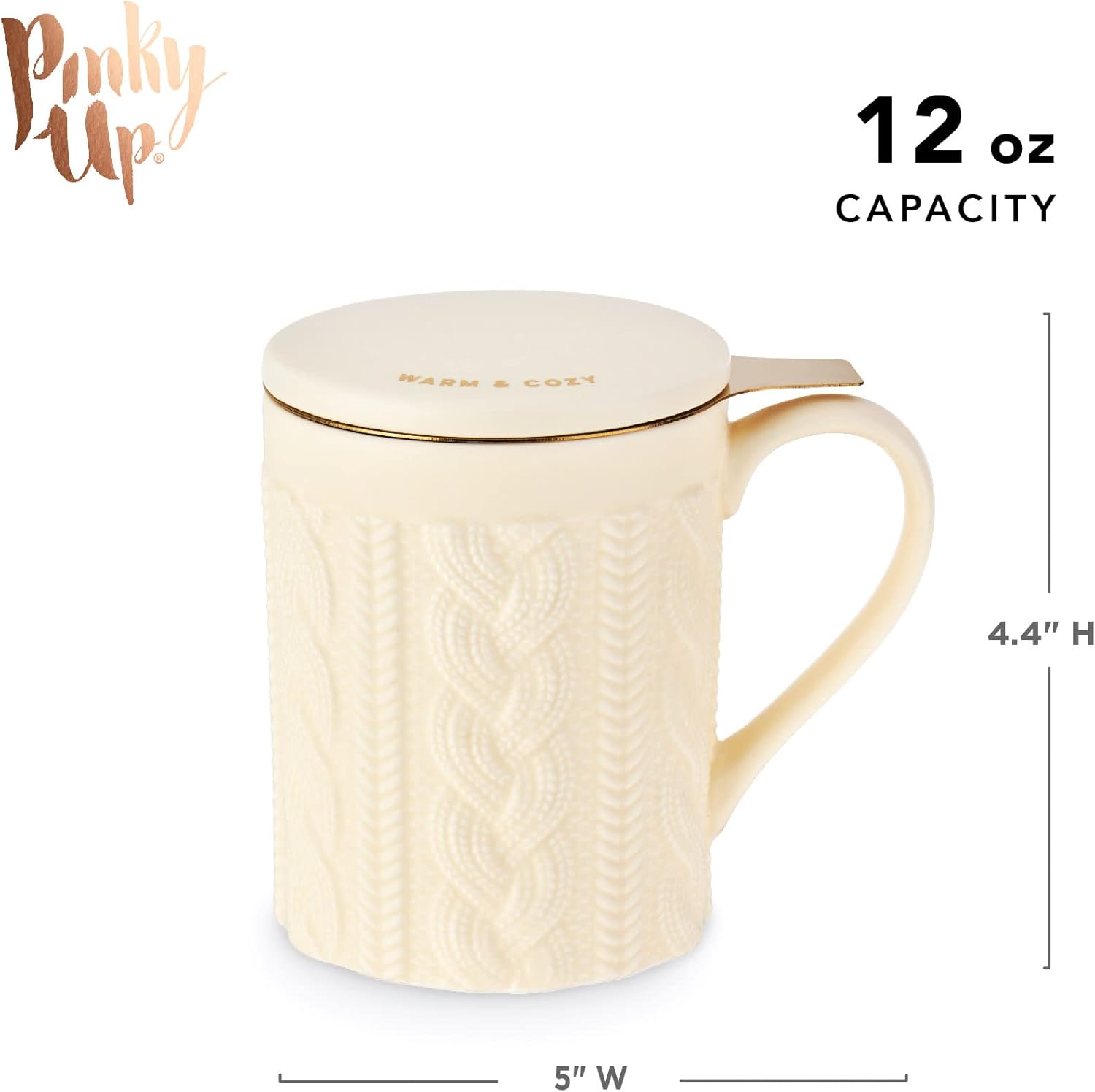 Pinky Up Annette – Taza de té de cerámica e infusor de té de hojas sueltas, accesorios de té de hojas de Loos, taza de té, diseño de punto, 12 onzas
