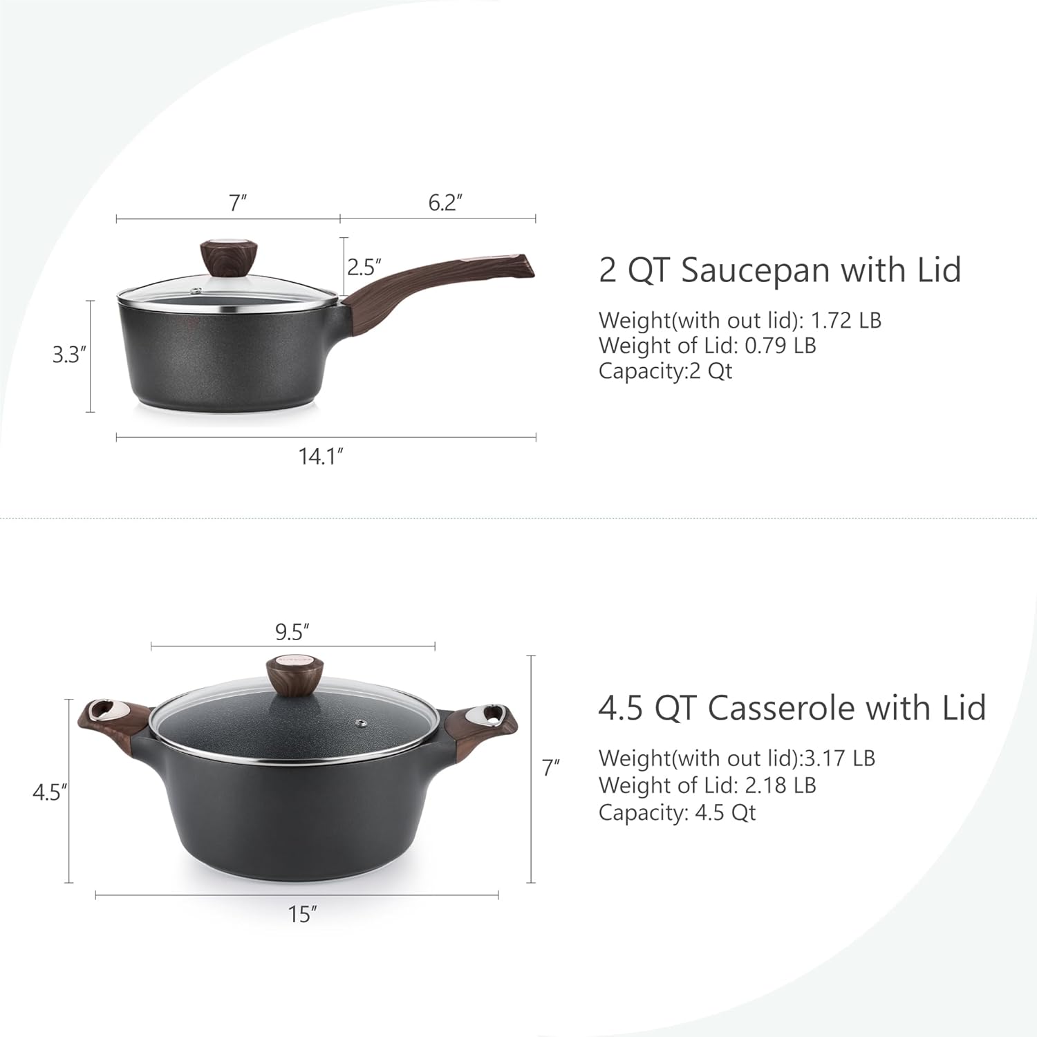 SENSARTE Juego de 4 utensilios de cocina antiadherentes, ollas y sartenes, sartén de 1.5 cuartos de galón con tapa y olla de 4.5 cuartos de galón,
