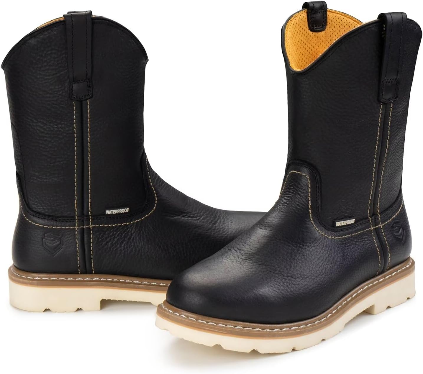 SUREWAY Botas de trabajo Wellington impermeables de 10 pulgadas para hombre, con punta de acero, cuero de caballo loco de grano completo, botas de
