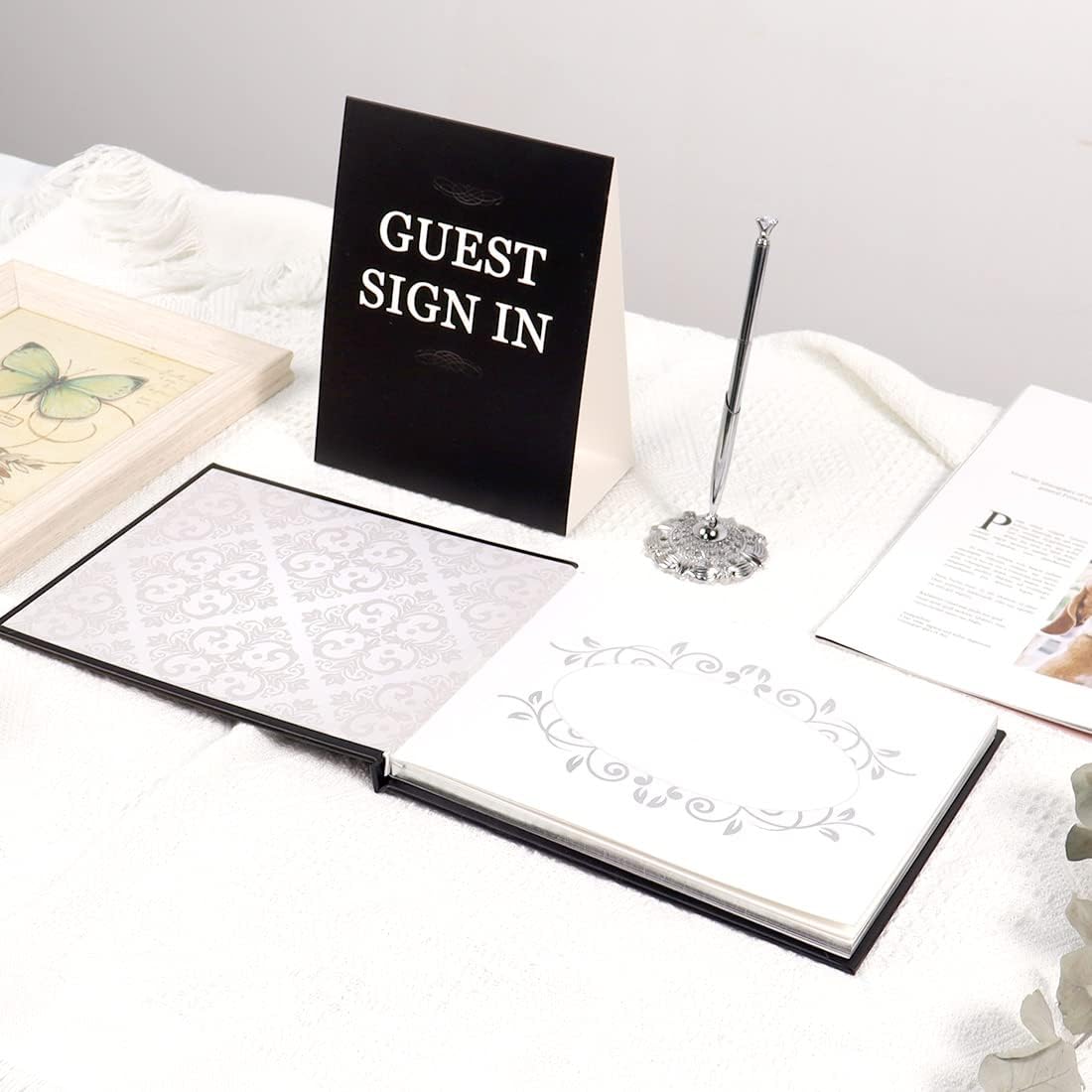 Recepción de libro de invitados de boda, libro de inicio de sesión con juego de bolígrafos, libro de invitados alternativo para baby shower, libro