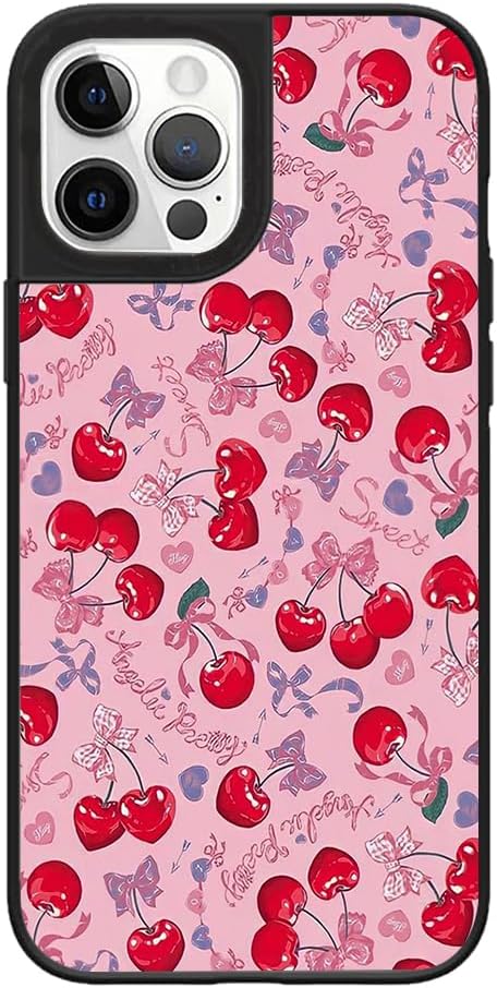Bow – Funda protectora para iPhone 15 14 13 12 11 Pro Max Plus Mini XR X XS 7 8 SE, diseño de cinta de cereza rosa coqueta absorbente de golpes para