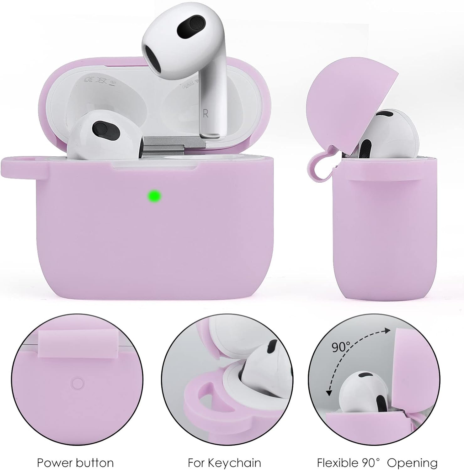 MOFREE – Funda protectora de silicona para Airpods 3 de 3 generación con llavero de elefante brillante compatible con Apple Airpods de 3 generación