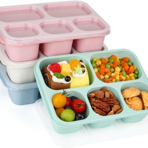 Bento – Loncheras reutilizables con 5 compartimentos, contenedores para alimentos para adultos, para la escuela, el trabajo y los viajes, juego de 4 Bento – Loncheras reutilizables con 5 compartimentos, contenedores para alimentos para adultos, para la escuela, el trabajo y los viajes, juego de 4