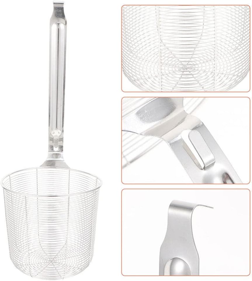 ZzzaNa Cesta de papas fritas de acero inoxidable, cesta de metal para freír, colador de araña, colador de espaguetis, colador de fideos, escurridor