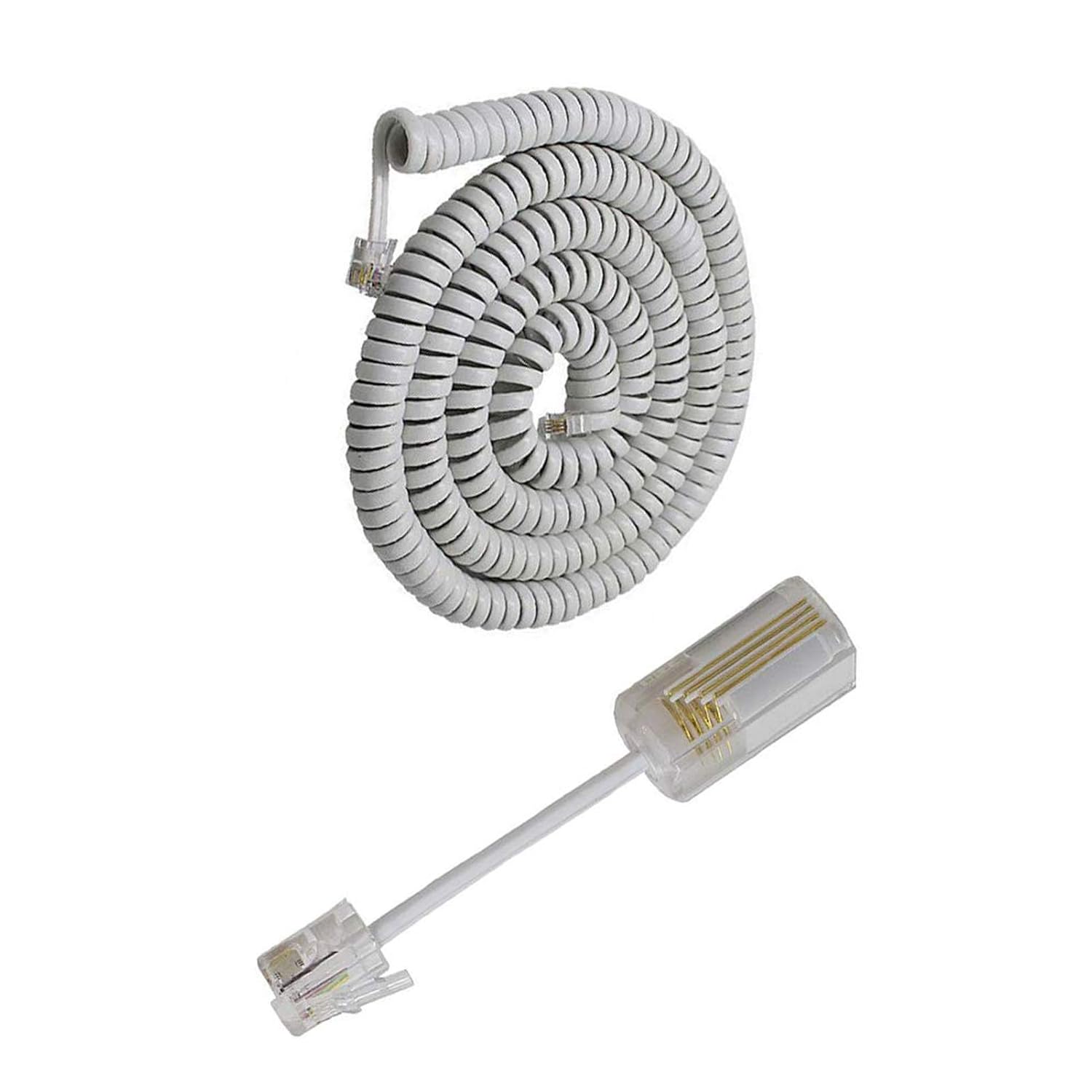 Uvital Desenredador de cable para teléfono celular, 1 paquete de cable de teléfono fijo de 10 pies sin enrollar (1.2 pies en espiral) y 1 paquete de