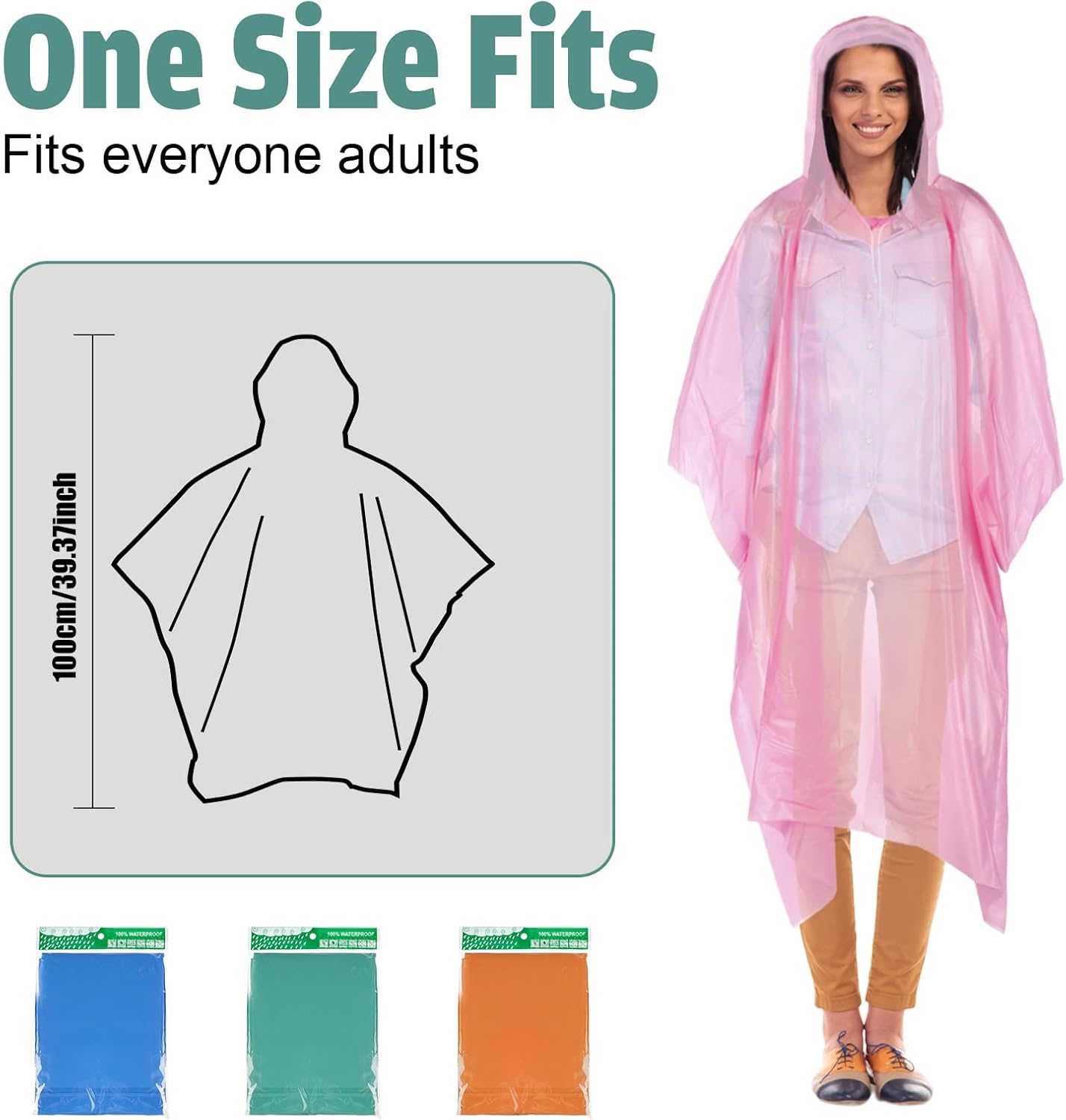 Paquete de 20 ponchos de lluvia desechables para la familia, ponchos de lluvia gruesos para adultos y niños, impermeable de emergencia con capucha