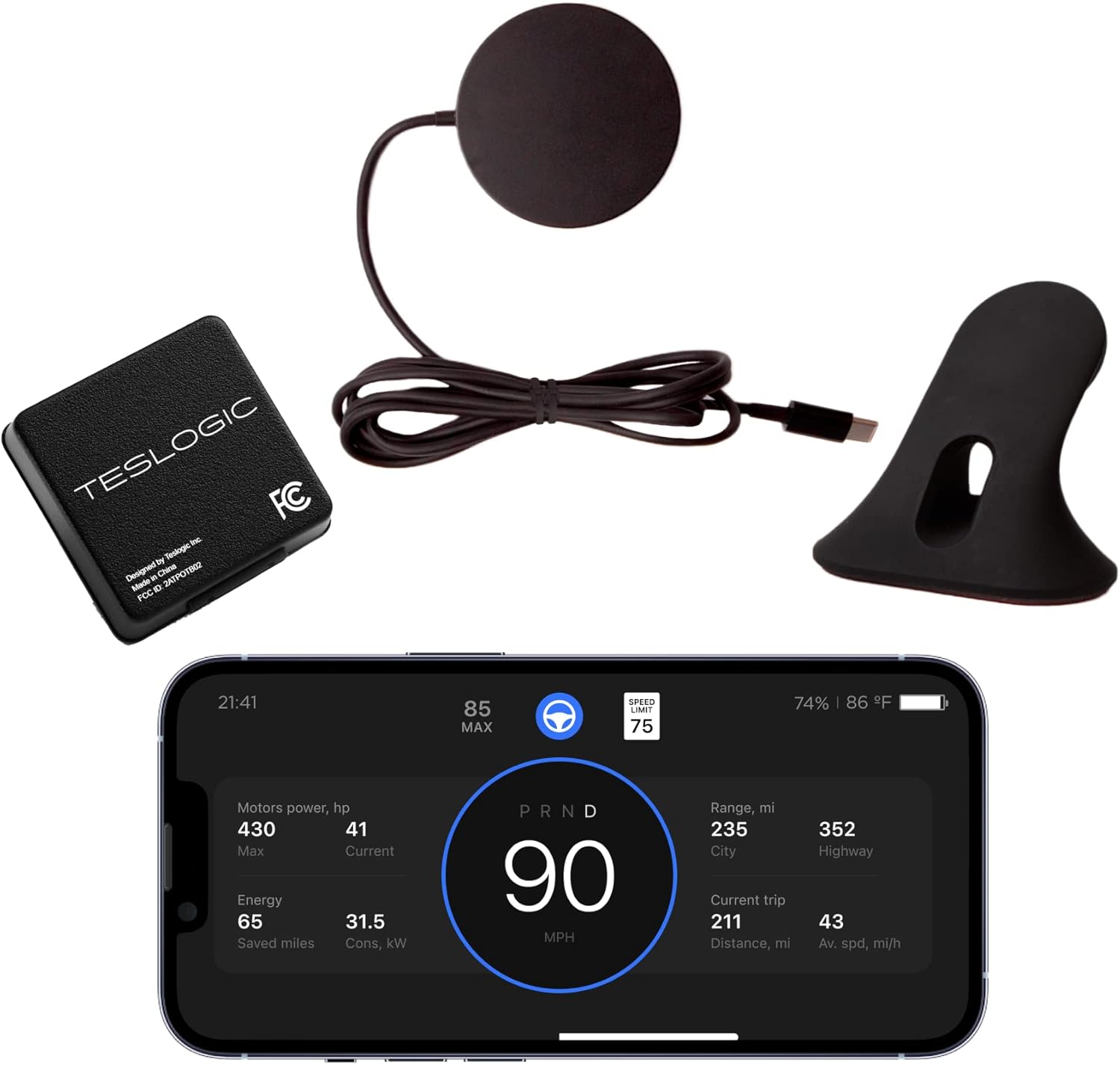 v2 Clúster de instrumentos móviles con accesos directos para Tesla Model 3 (’21+)  Y (todos) (con un cargador inalámbrico)