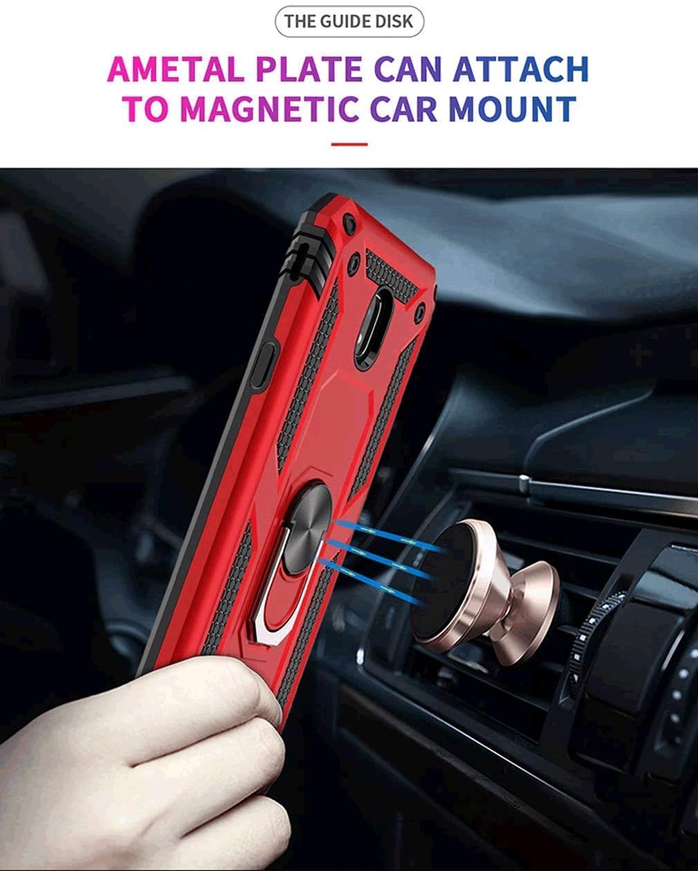 TJS Funda de teléfono compatible con Samsung Galaxy J2 CoreJ2 2019J2 PureJ2 DashJ2 Shine, anillo de metal resistente a los impactos soporte