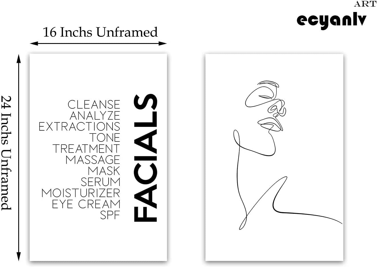 Ecyanlv Impresión artística minimalista con citas faciales, arte de pared, impresión en lienzo en blanco y negro, decoración de belleza de spa,
