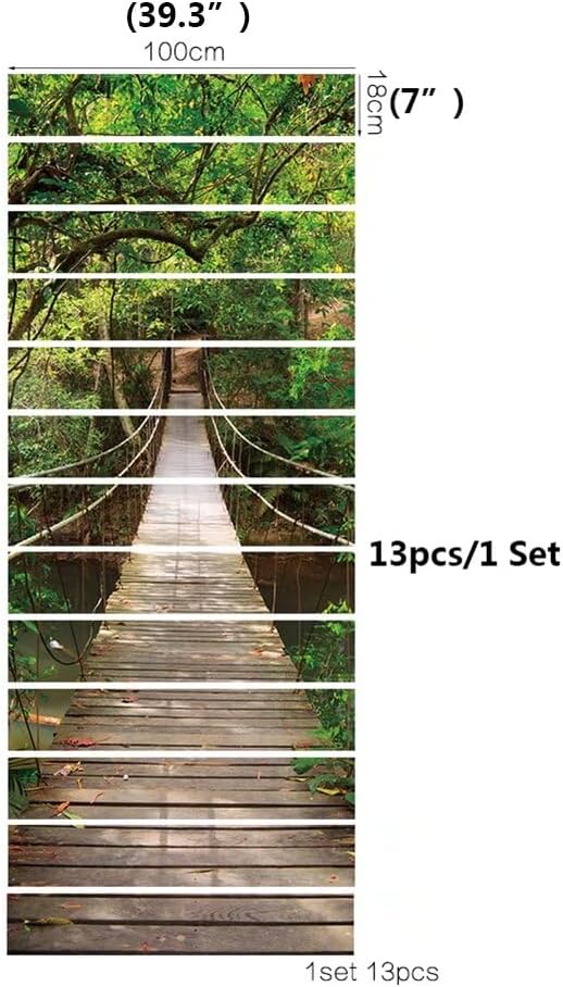 Tifege Calcomanías adhesivas para escaleras, 13 piezas, 3D, papel tapiz para escalera, decoración del hogar, extraíble, 39.3 x 7 pulgadas, FS053