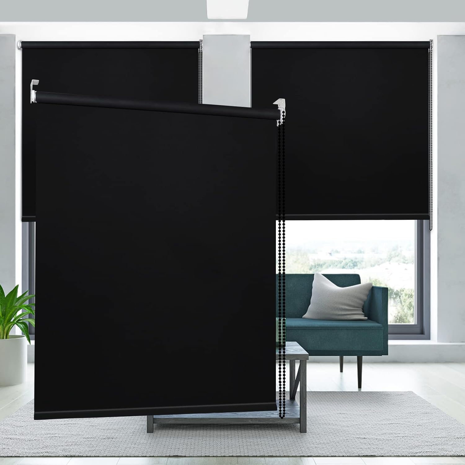 Kokorona Persianas enrollables opacas para ventanas, con tela impermeable con aislamiento térmico, persianas de oscurecimiento de habitación,
