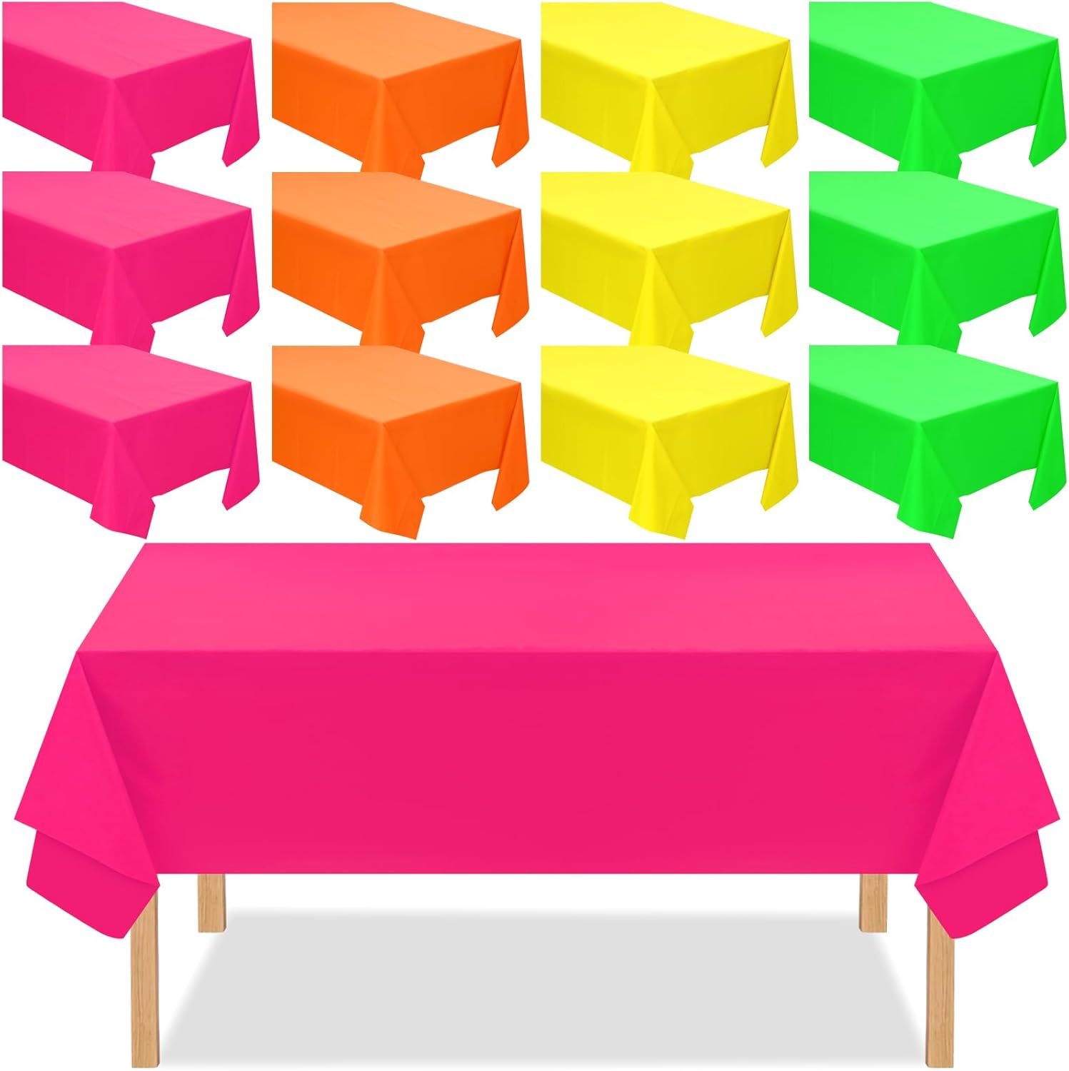 Peryiter Paquete de 12 manteles de plástico de colores surtidos, desechables, rectangulares, suministros de fiesta de neón o fiesta de neón,