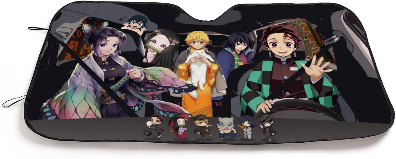 Parasoles plegables de anime para parabrisas de automóvil, ajuste universal, 51.2 x 27.5 pulgadas, mantiene tu vehículo fresco, UV y reflector de