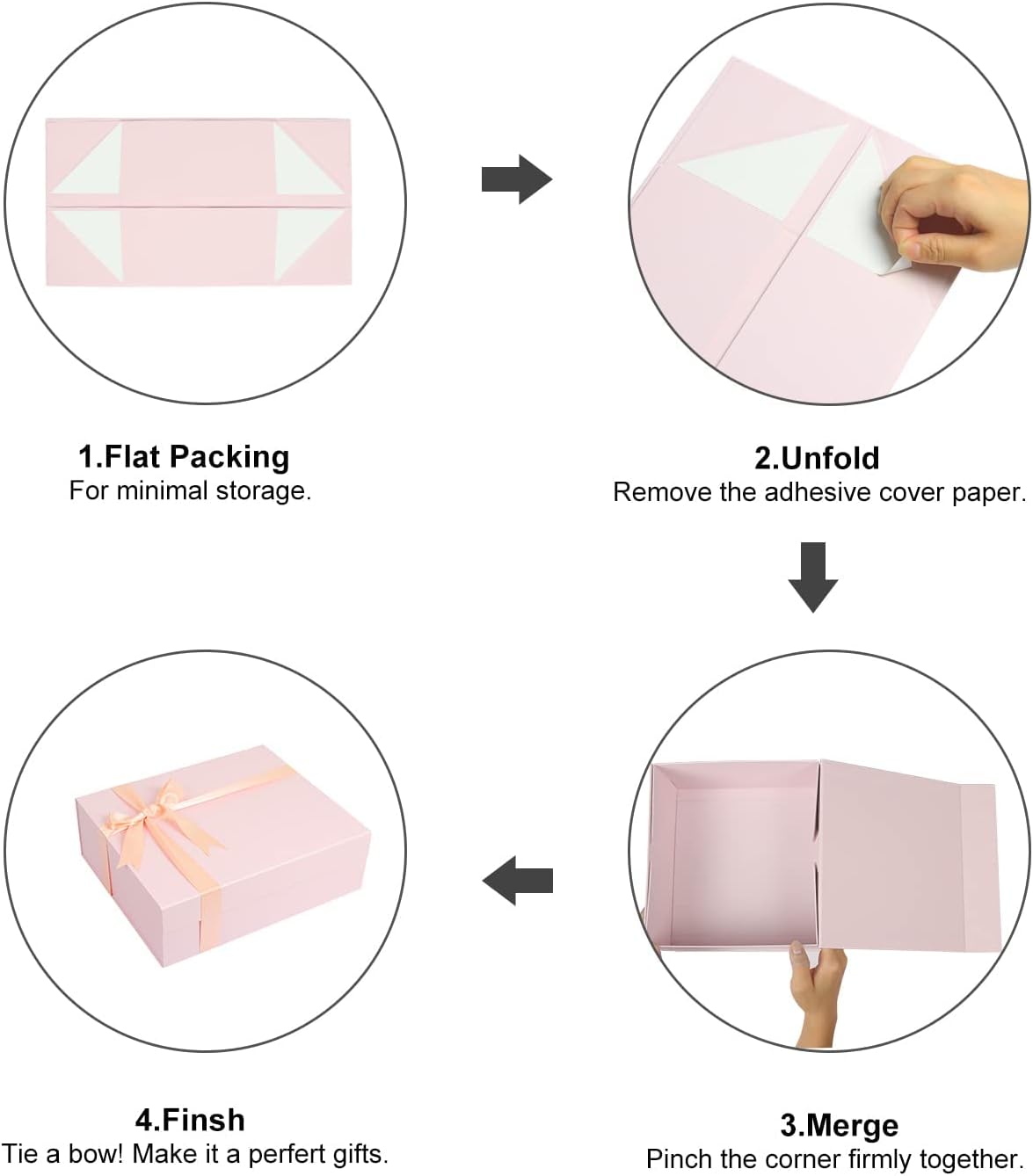 Cajas de regalo con tapas para regalo, pequeña caja de regalo rosa con cinta, cajas de regalo plegables con cierre magnético, caja de propuesta de