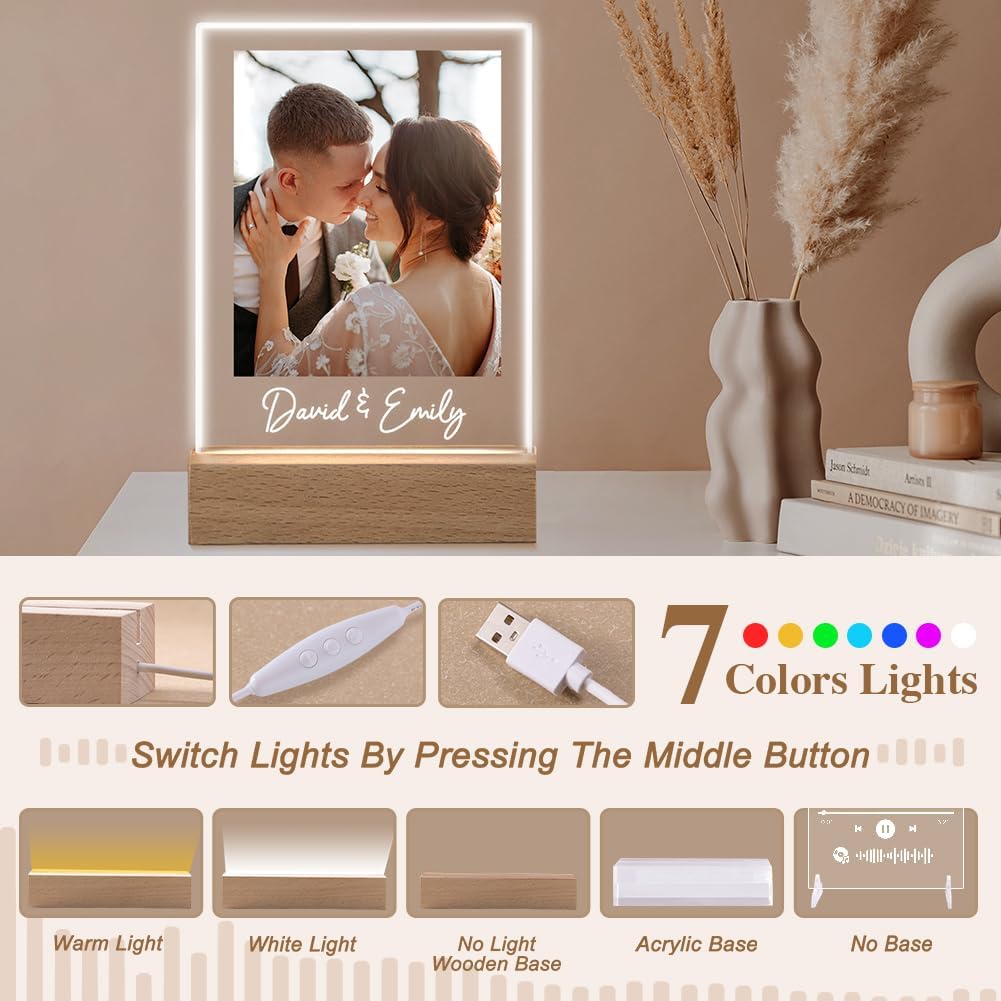ShineSand Placa personalizada de Spotify con imagen, placa de música acrílica personalizada con foto, regalos personalizados para novio, novia,