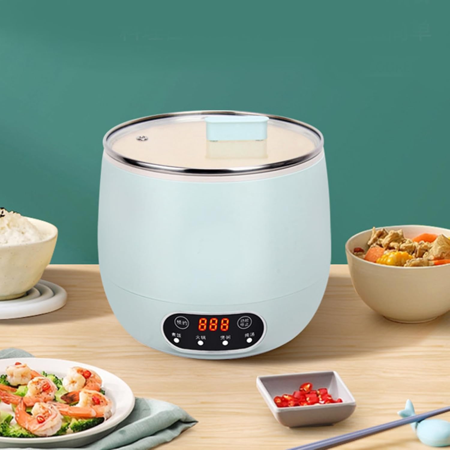 Arroceras, forro y tapa transparente, ideal para 2 personas, mini olla de arroz portátil con antiadherente