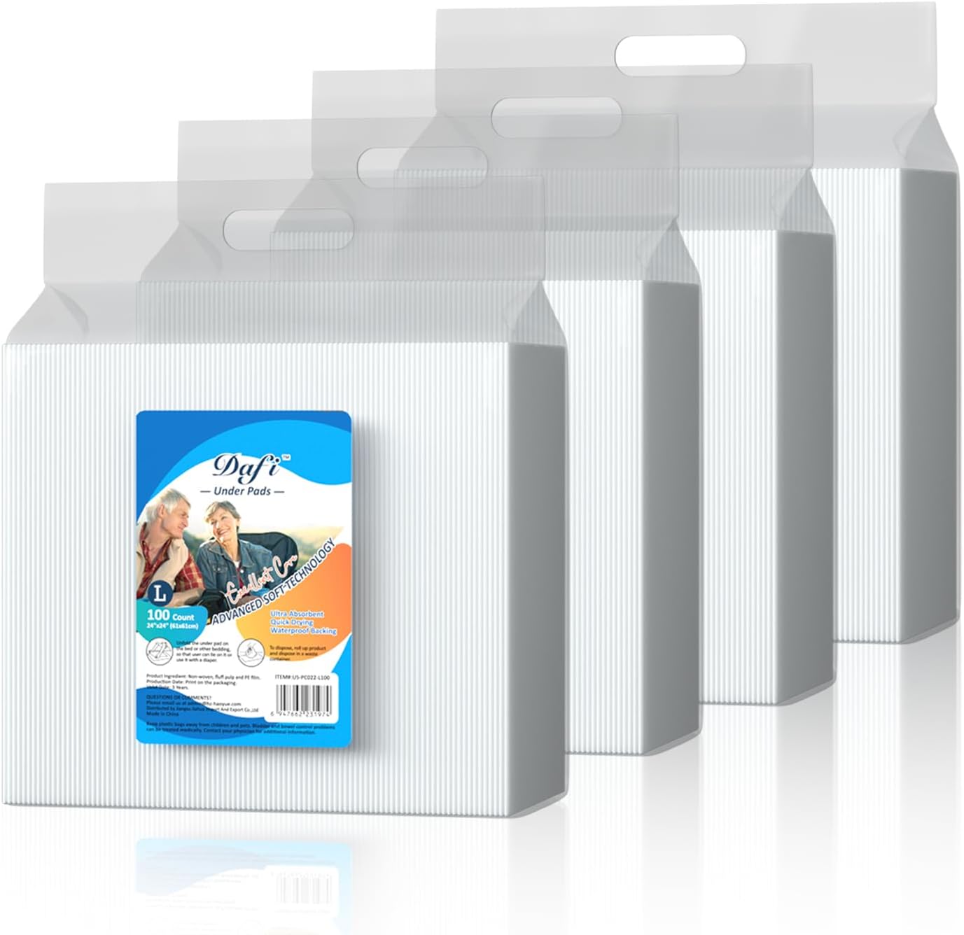 DAFI Disposable Bed Pads Large 24x 24(100 Count) Adult Incontinence Underpads, Effective Odor Control Pee Pads, Chucks Pads, Super Absorbent