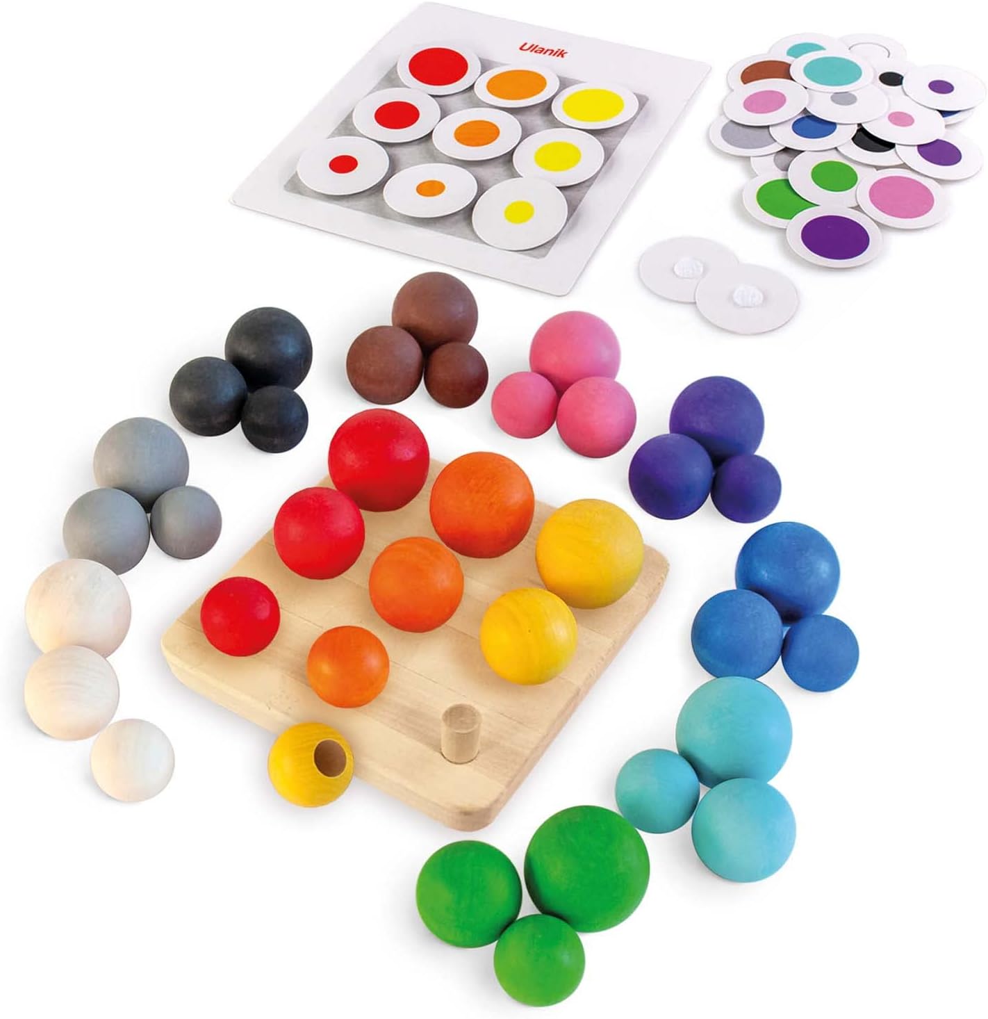 Ulanik Bolas a bordo Montessori Juguetes para niños de 3 años + Juego clasificador de clavijas de madera para aprender clasificación de colores y