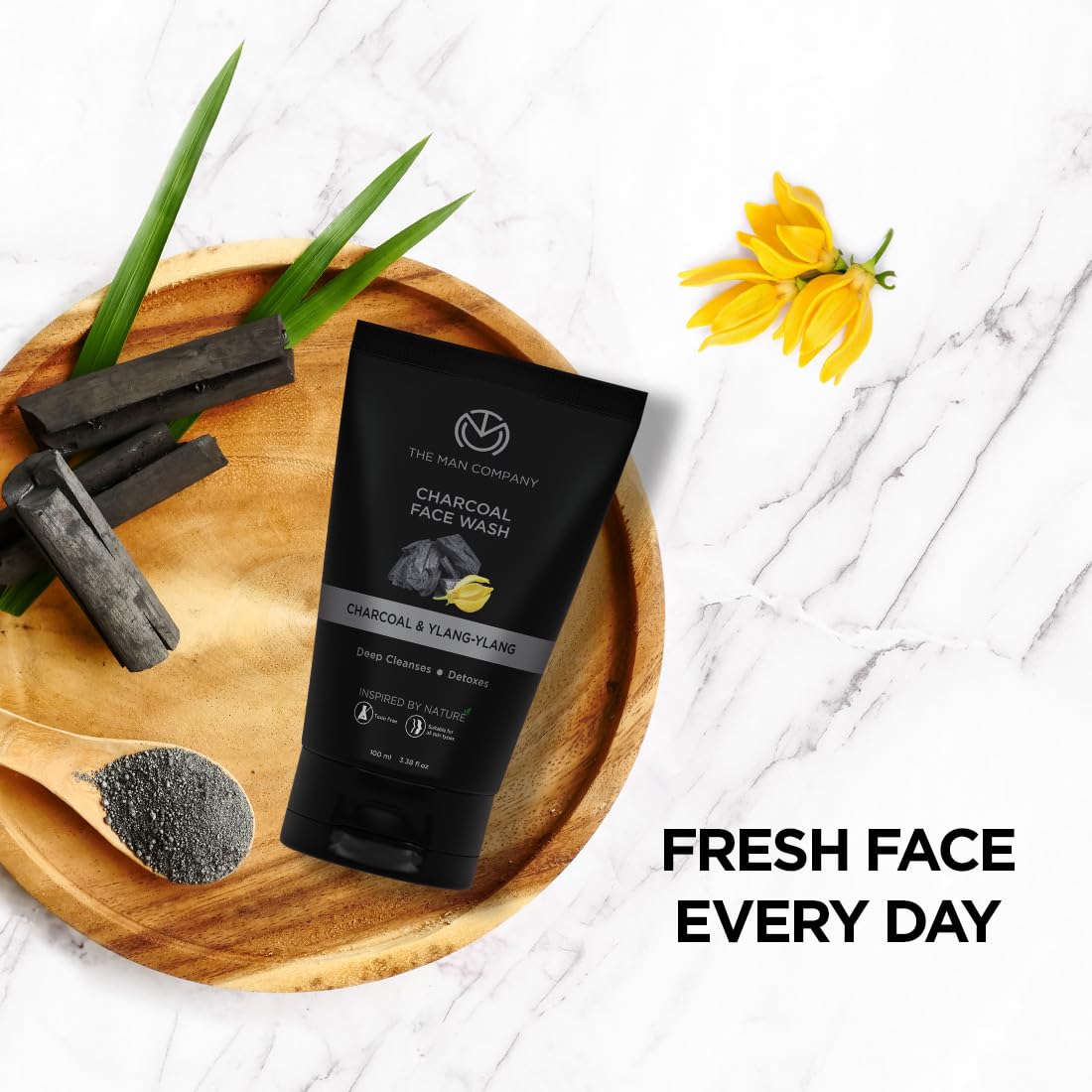 The Man Company Lavado facial de carbón activado para menylang ylang y argán aceites esenciales contaminación, control de aceite de acné, limpieza