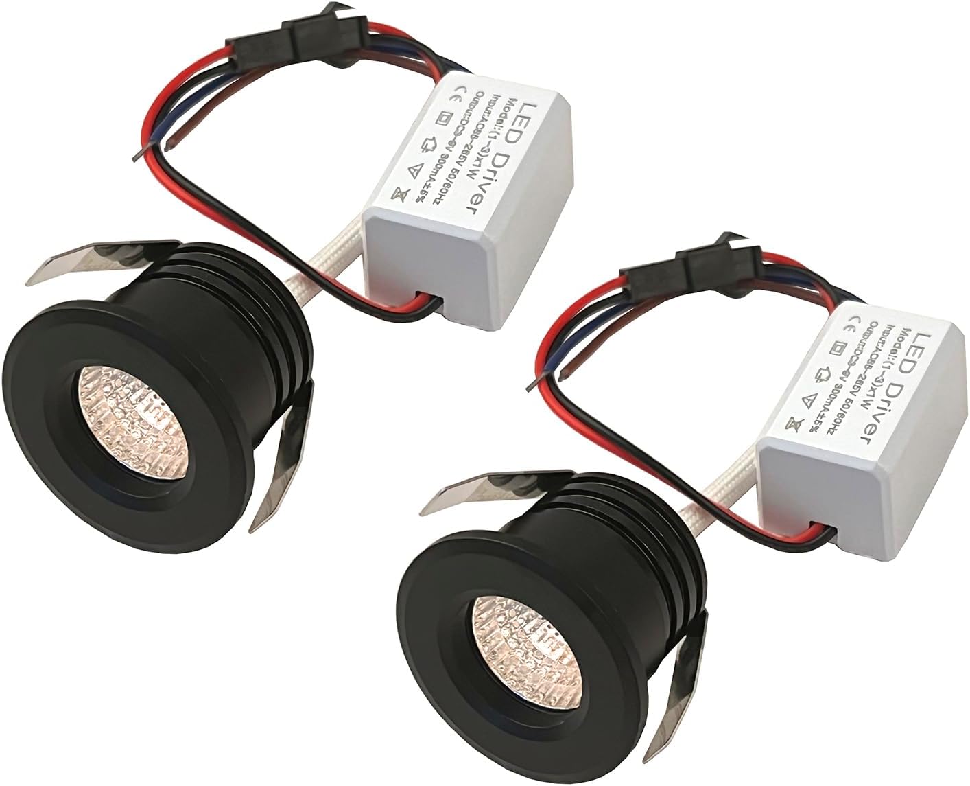 Scpopfer Paquete de 2 mini focos de 3 W CA 110 V 220 V empotrados de techo escaparate de exhibición debajo del gabinete de luces de 3000 K blanco