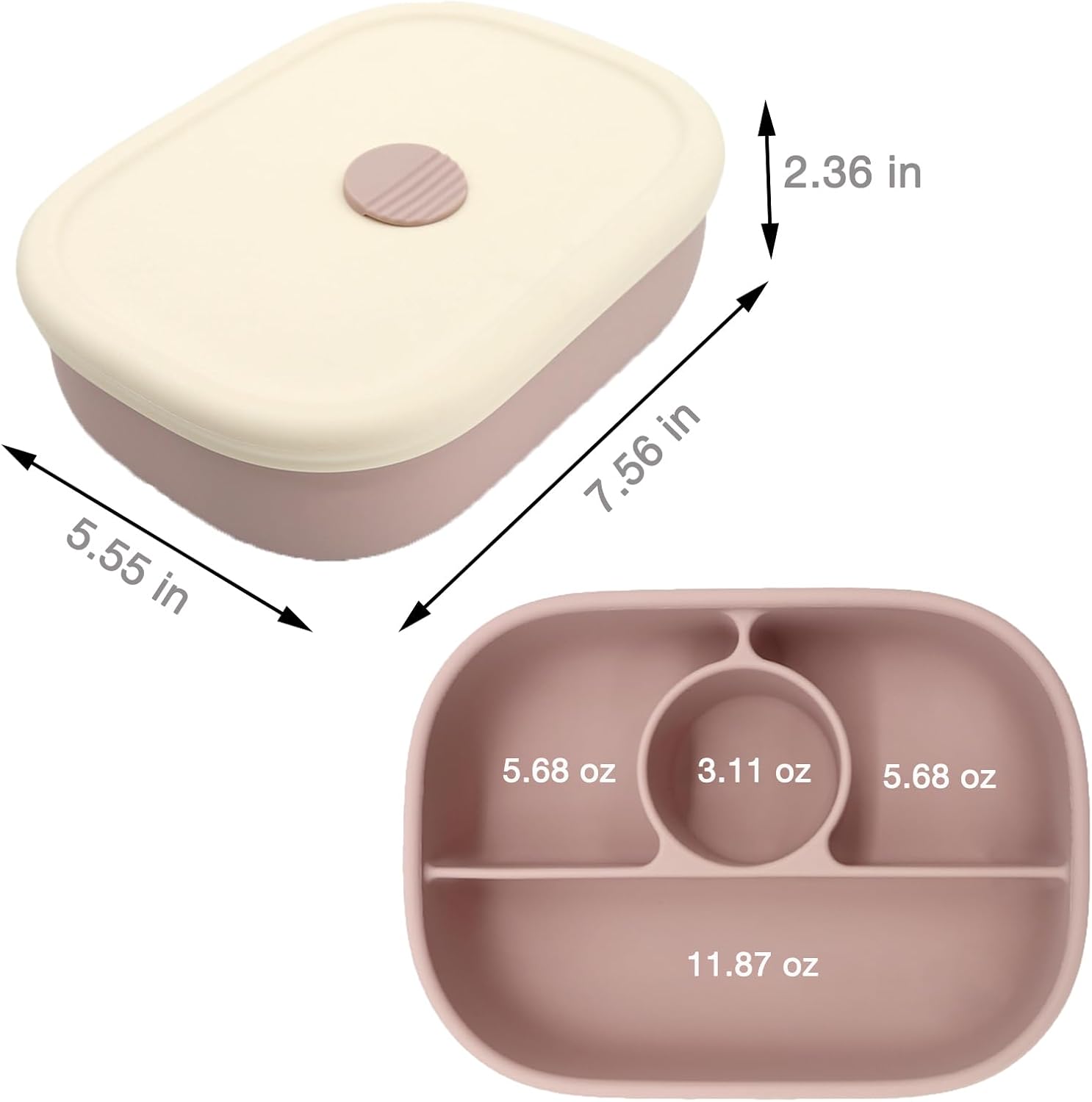 PandaEar Lonchera Bento de silicona para niños pequeños, lonchera de grado alimenticio a prueba de fugas, apta para microondas y lavavajillas (rosa)