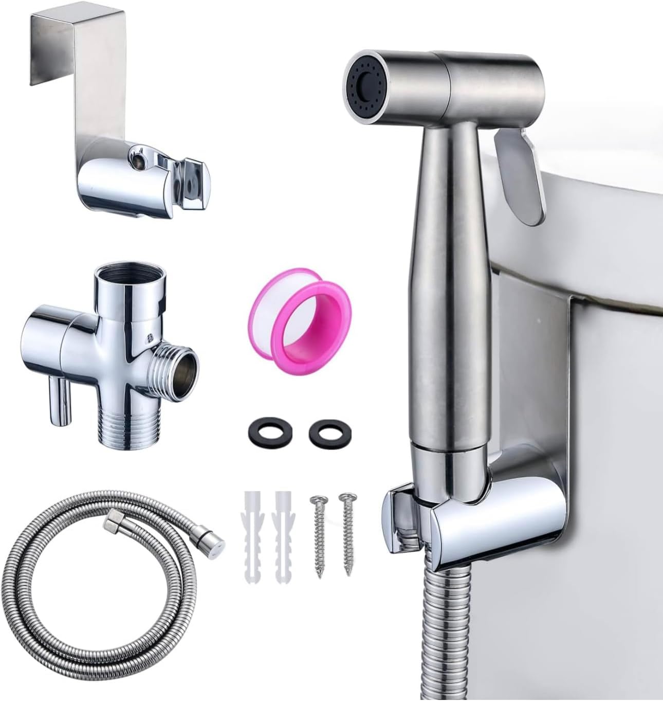 Pulverizador de bidé de mano para inodoro. Juego completo. Presión de agua ajustable. Adecuado para pañales de tela para bebés y lavado femenino,