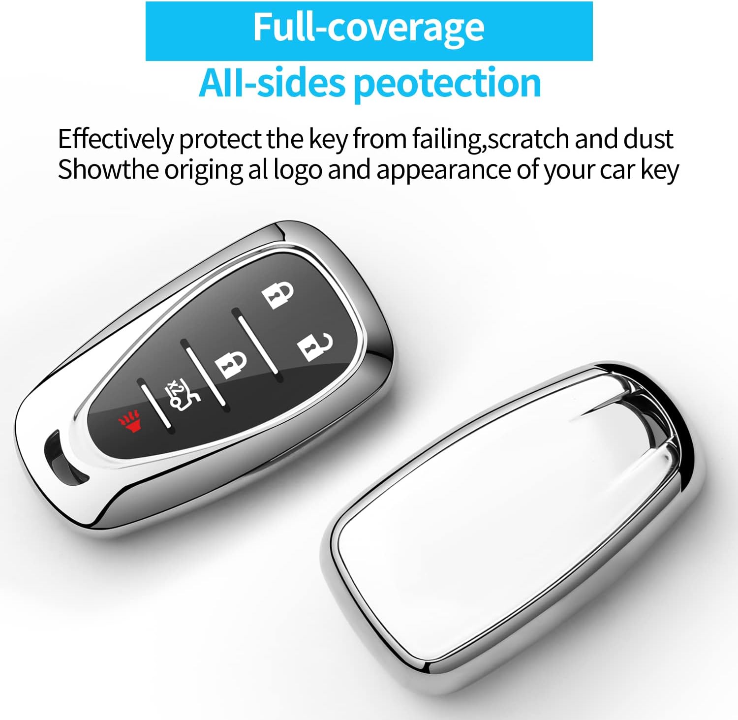 Tukellen Funda para llavero Chevrolet de TPU suave, protección completa, compatible con Chevy Equinox Traverse Malibu Camaro Cruze Blazer Spark