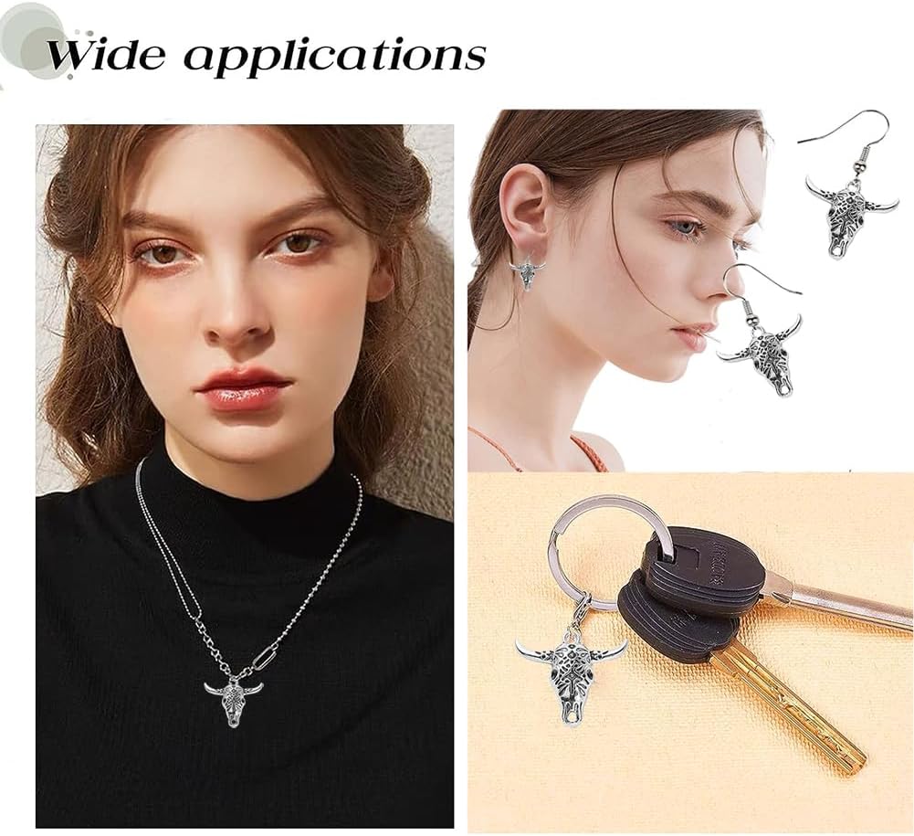 ZHLZTYYL Metal Cow Enamel Pendants Western Cowboy Charms Antique Silver Alloy Pendants Charms for Earring Necklace Bracelet Key Chain Jewelry Craft