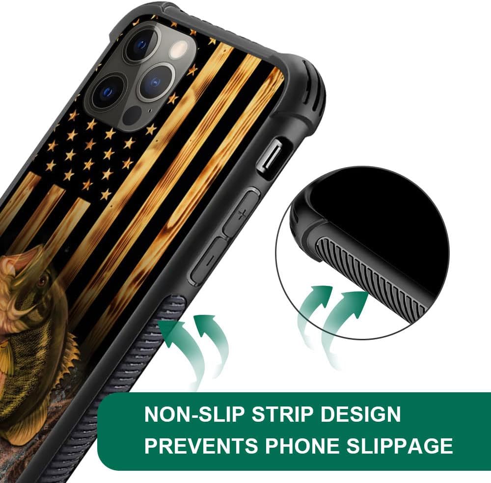 DJSOK Funda compatible con iPhone 14 Plus, funda protectora de madera con bandera estadounidense y peces para iPhone 14 Plus, para hombres, mujeres,