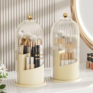 Organizador de brochas de maquillaje con tapa a prueba de polvo y resistente al agua Organizador de brochas de maquillaje transparente giratorio de Organizador de brochas de maquillaje con tapa a prueba de polvo y resistente al agua Organizador de brochas de maquillaje transparente giratorio de