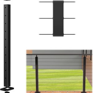 Muzata Poste de aluminio perforado de nivel de 36 x 2 x 2 pulgadas, barandilla de cable superior ajustable, montaje superior, ensamblado, acabado Muzata Poste de aluminio perforado de nivel de 36 x 2 x 2 pulgadas, barandilla de cable superior ajustable, montaje superior, ensamblado, acabado