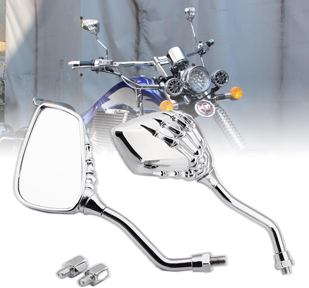 DREAMIZER 8MM 10MM motocicleta retrovisión lateral espejos cráneo esqueleto mano garra cromo espejo manillar