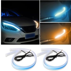 Tiras LED para faros delanteros de automóvil, 2 tiras flexibles de doble color, tira de luz LED impermeable para circulación diurna, accesorios Tiras LED para faros delanteros de automóvil, 2 tiras flexibles de doble color, tira de luz LED impermeable para circulación diurna, accesorios