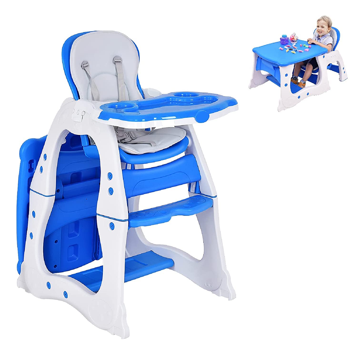 HONEY JOY Silla alta 5 en 1, silla alta convertible para bebés y niños pequeñosjuego de sillas de mesaasiento elevadorsilla para niños pequeños con