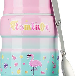 Charcy Termo infantil de 17 onzas para comida caliente, termo de sopa con cuchara plegable, tarro de alimentos aislado para alimentos fríos y Charcy Termo infantil de 17 onzas para comida caliente, termo de sopa con cuchara plegable, tarro de alimentos aislado para alimentos fríos y