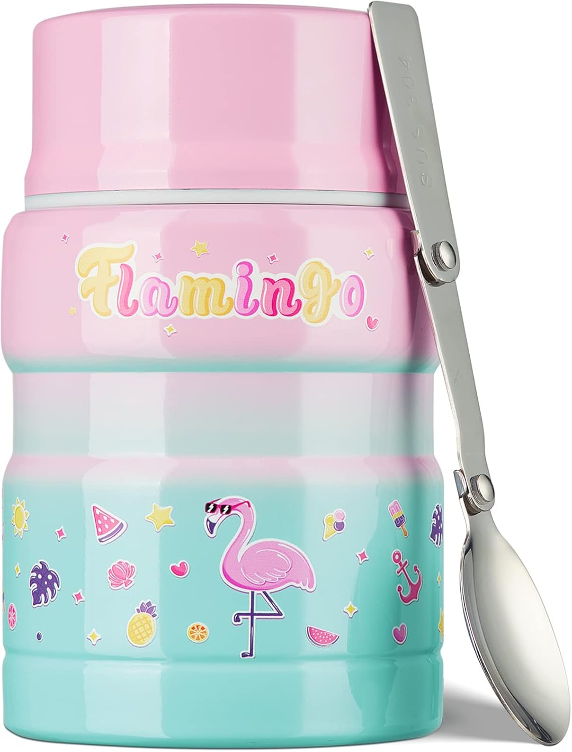 Charcy Termo infantil de 17 onzas para comida caliente, termo de sopa con cuchara plegable, tarro de alimentos aislado para alimentos fríos y