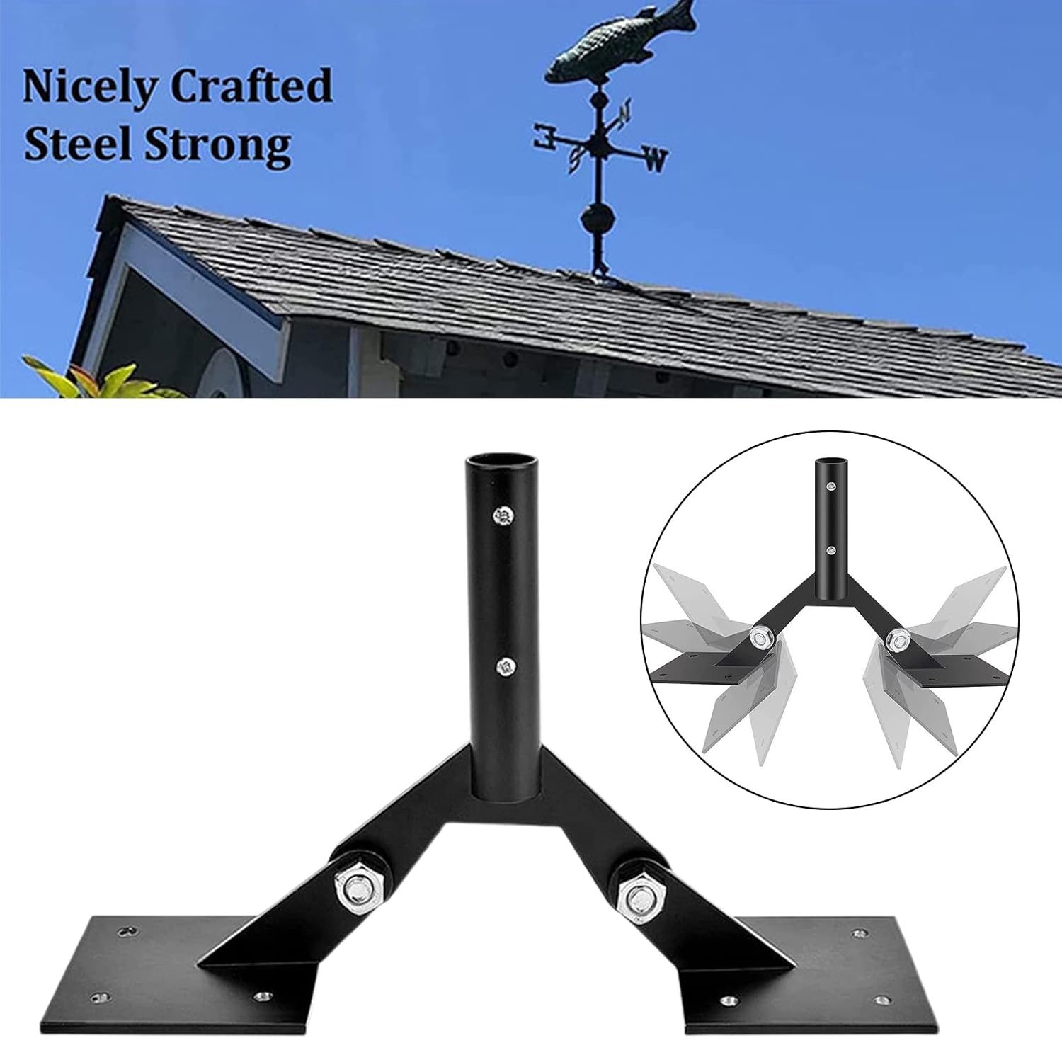 1 juego de veleta ajustable Ridge Vent montaje de techo, montaje de paletas de acero para cúpula con soportes de montaje extensión negro