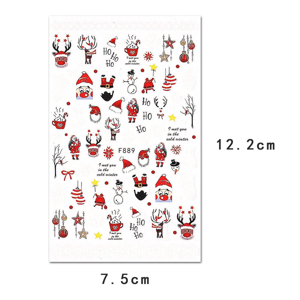 10 hojas de calcomanías de arte de uñas de Navidad, calcomanías autoadhesivas, uñas, vacaciones, niños, lindos copos de nieve rojos de Navidad,