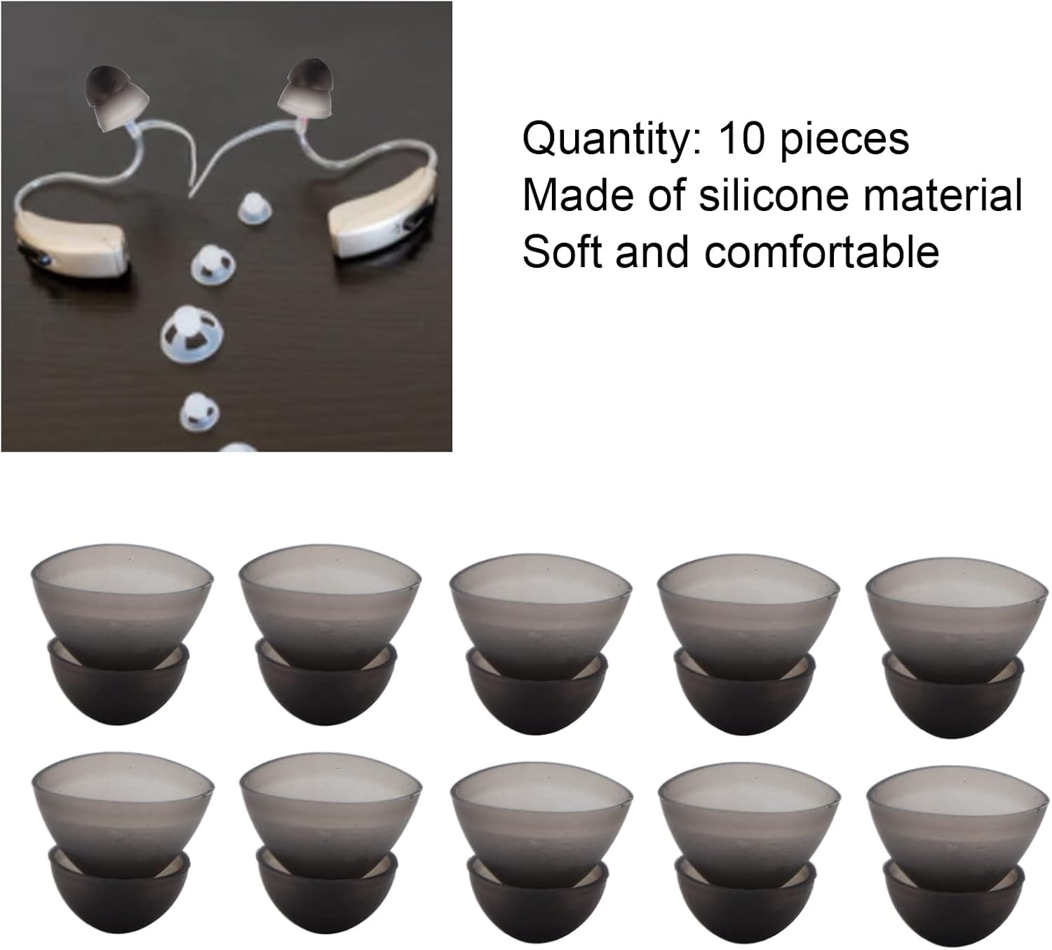 10 cúpulas, cúpulas de silicona suave, 0.315 pulgadas de doble capa tipo cerrado, lavables, antiestáticas, para accesorios de sonido auditivo (negro)