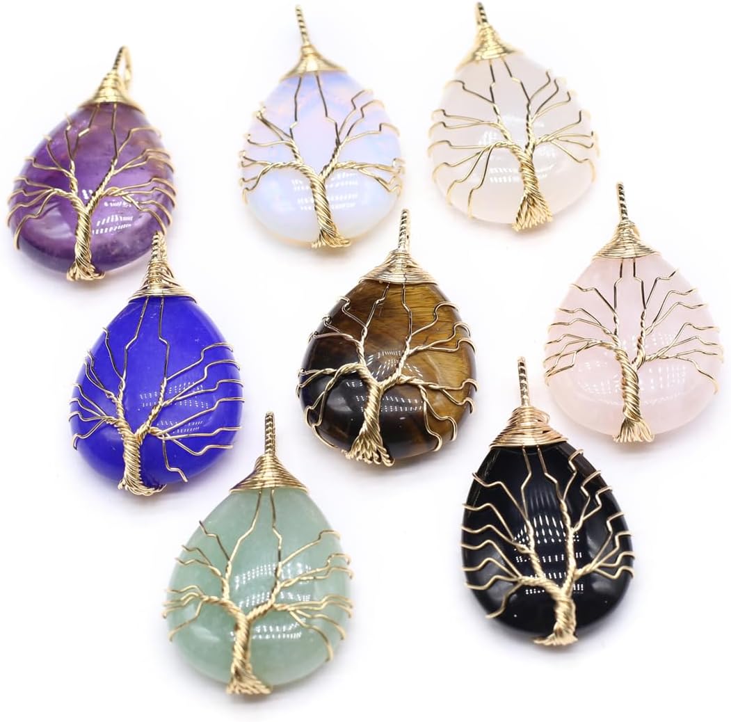 4 colgantes de piedra natural con forma de gota de agua al azar, cristal curativo, ágata de árbol de la vida, dijes para hacer joyas, collares,