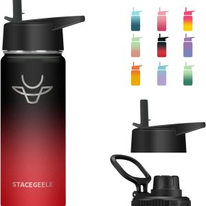 STACEGEELE Botella de agua aislada al vacío para niños con tapa de pajilla, termo de acero inoxidable para niños y niñas, a prueba de fugas, ligera, STACEGEELE Botella de agua aislada al vacío para niños con tapa de pajilla, termo de acero inoxidable para niños y niñas, a prueba de fugas, ligera,