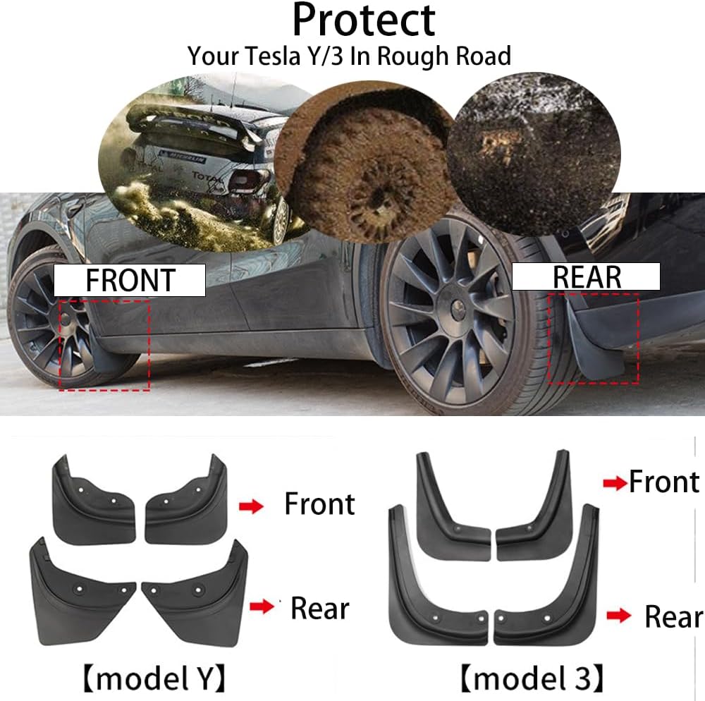 StarYtbl – Juego de 4 aletas de barro mejoradas para Tesla Modelo 3, protectores contra salpicaduras de alta resistencia, sin taladros, delanteros y