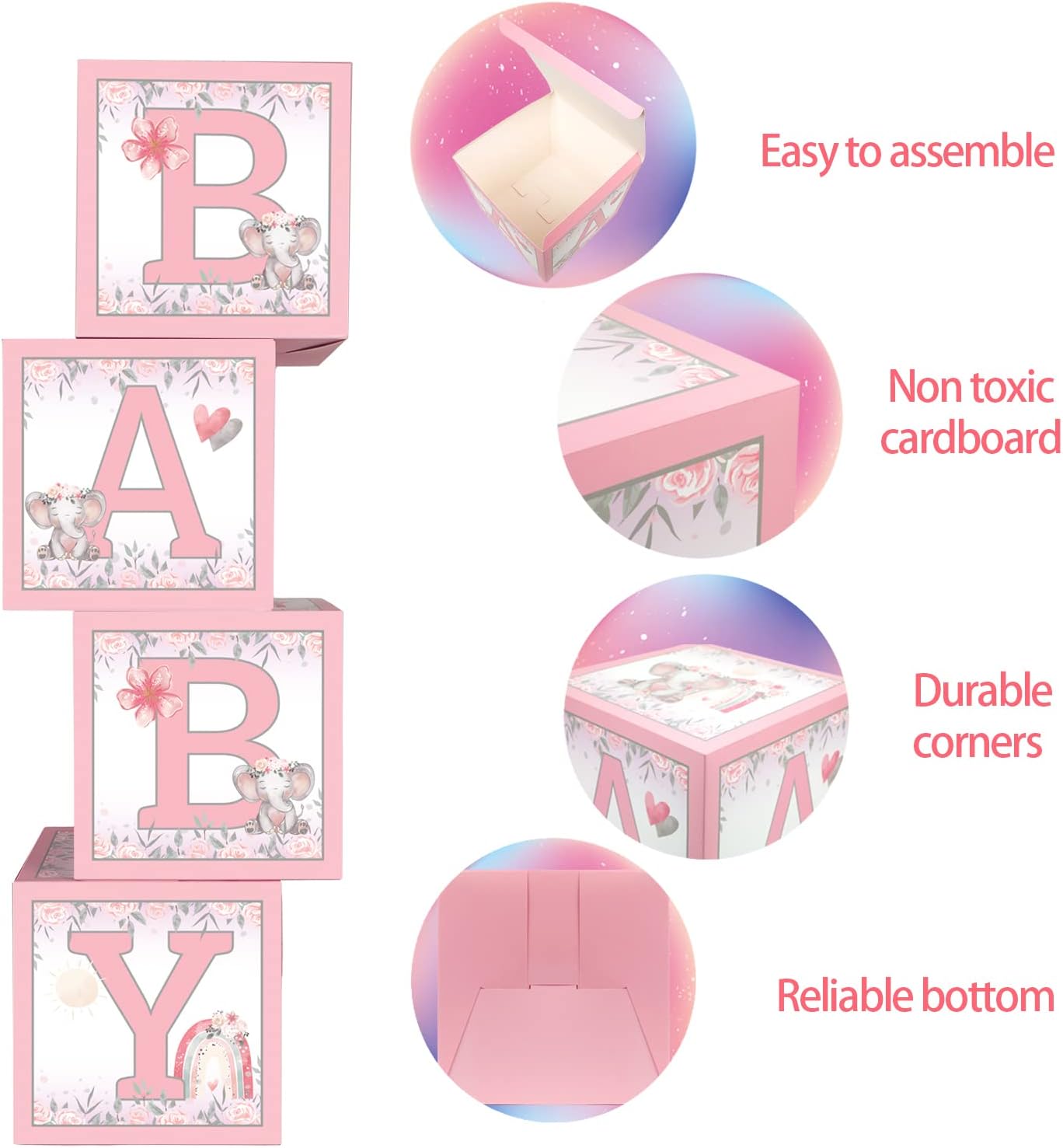 4 piezas de globos de elefante rosa para bebé, decoración de bricolaje, bloques de letras de bebé rosa, juego de globos para baby shower de maní