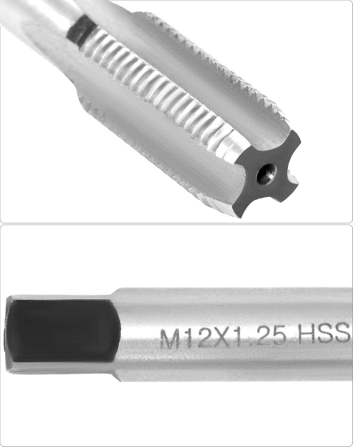 QWORK Taper métrico cónico y enchufe, paquete de 2 roscas M12 x 1.25 para mano derecha, herramienta HSS de corte de precisión con extremo cuadrado y