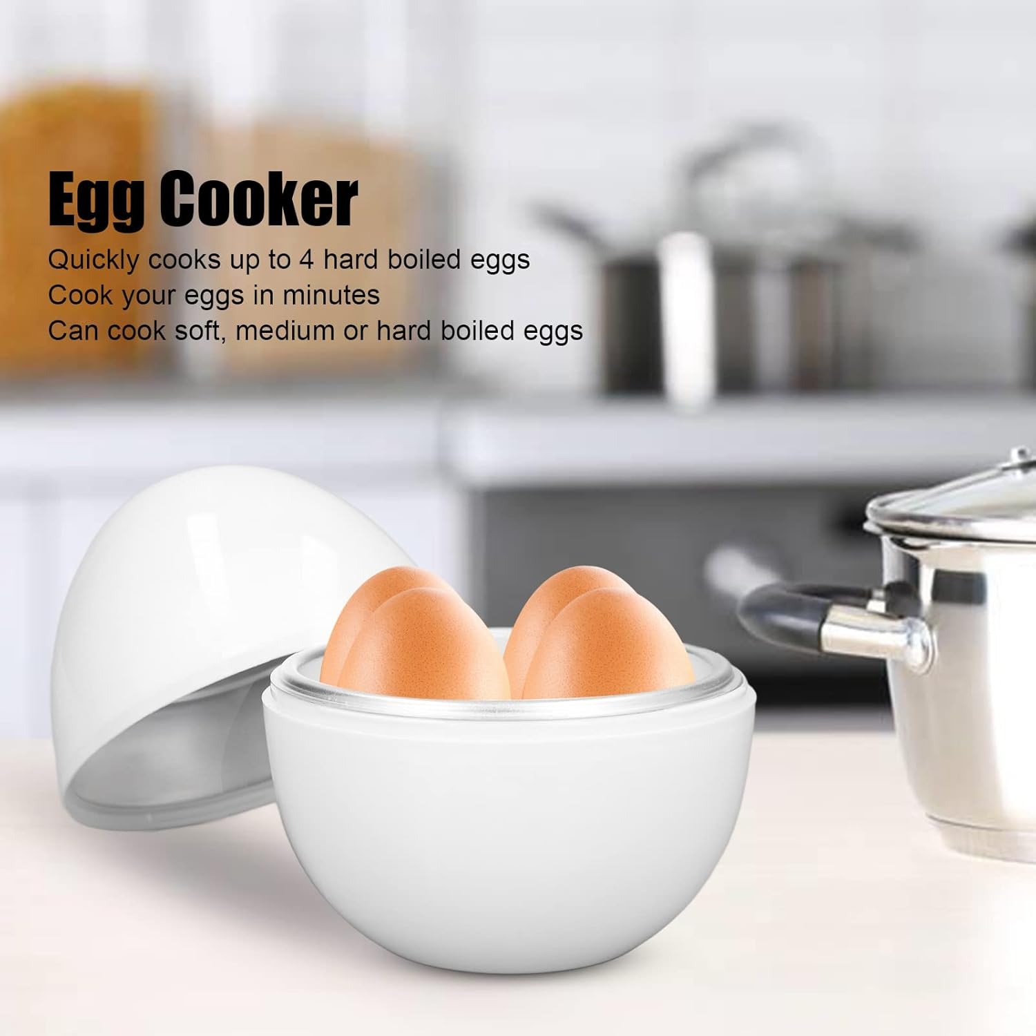 Olla eléctrica rápida para huevos duros, capacidad para 4 huevos, para huevos duros, escalfados, revueltos, tortillas, verduras al vapor, albóndigas