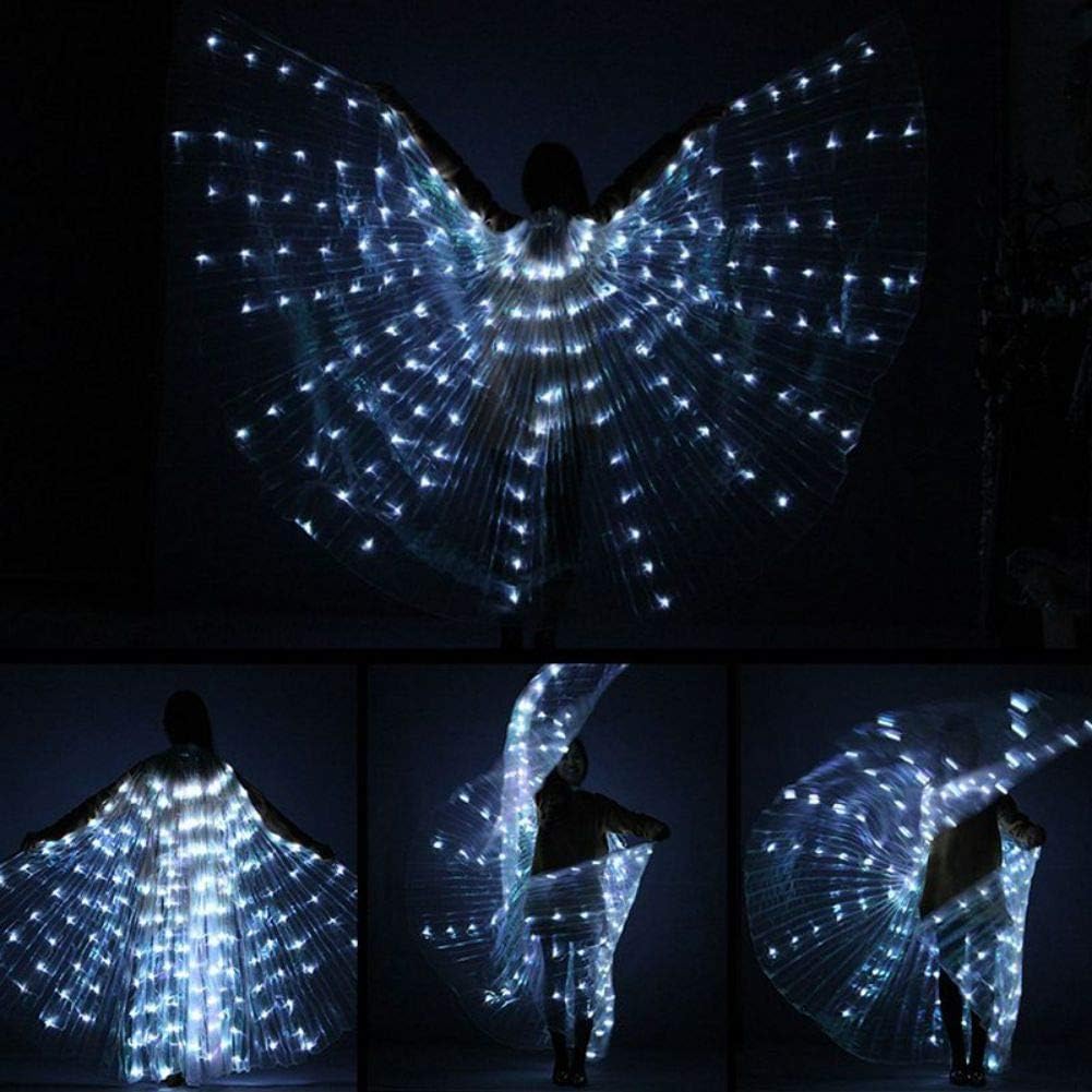Disfraces de alas de ángel LED para danza del vientre de Halloween para niñas (palos de baile añadidos)