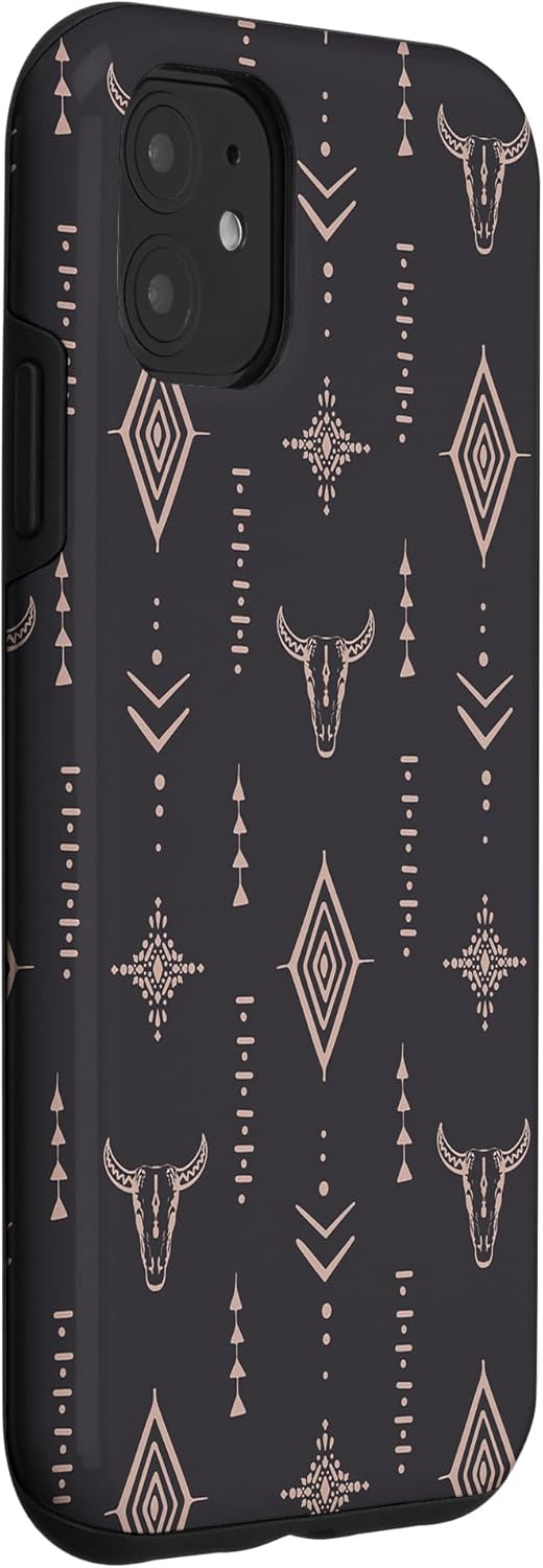 Funda con patrón azteca para iPhone 11 Western Country Rodeo Bull Skull