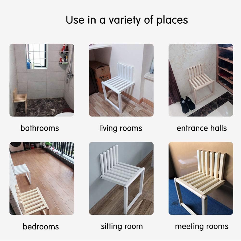 Silla plegable montada en la pared, taburete invisible para cambiar zapatos, hecho de madera maciza, asiento de pared plegable con patas de apoyo