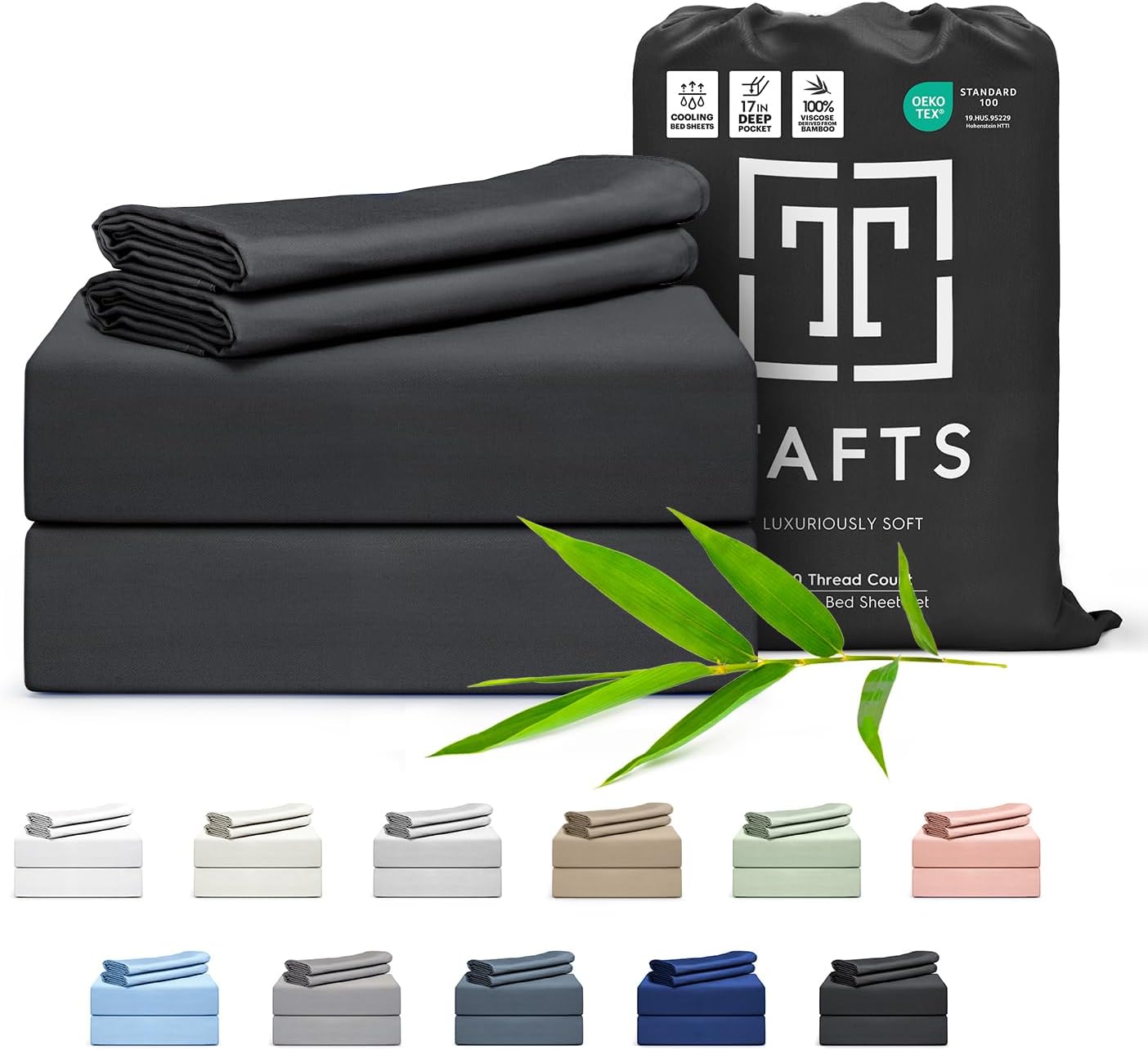 TAFTS-Sábanas de bambú tamaño King – Juego de sábanas de viscosa de bambú 100% puro – Sábanas de bambú 400TC – 4 piezas – 17 pulgadas Deep Pocket –
